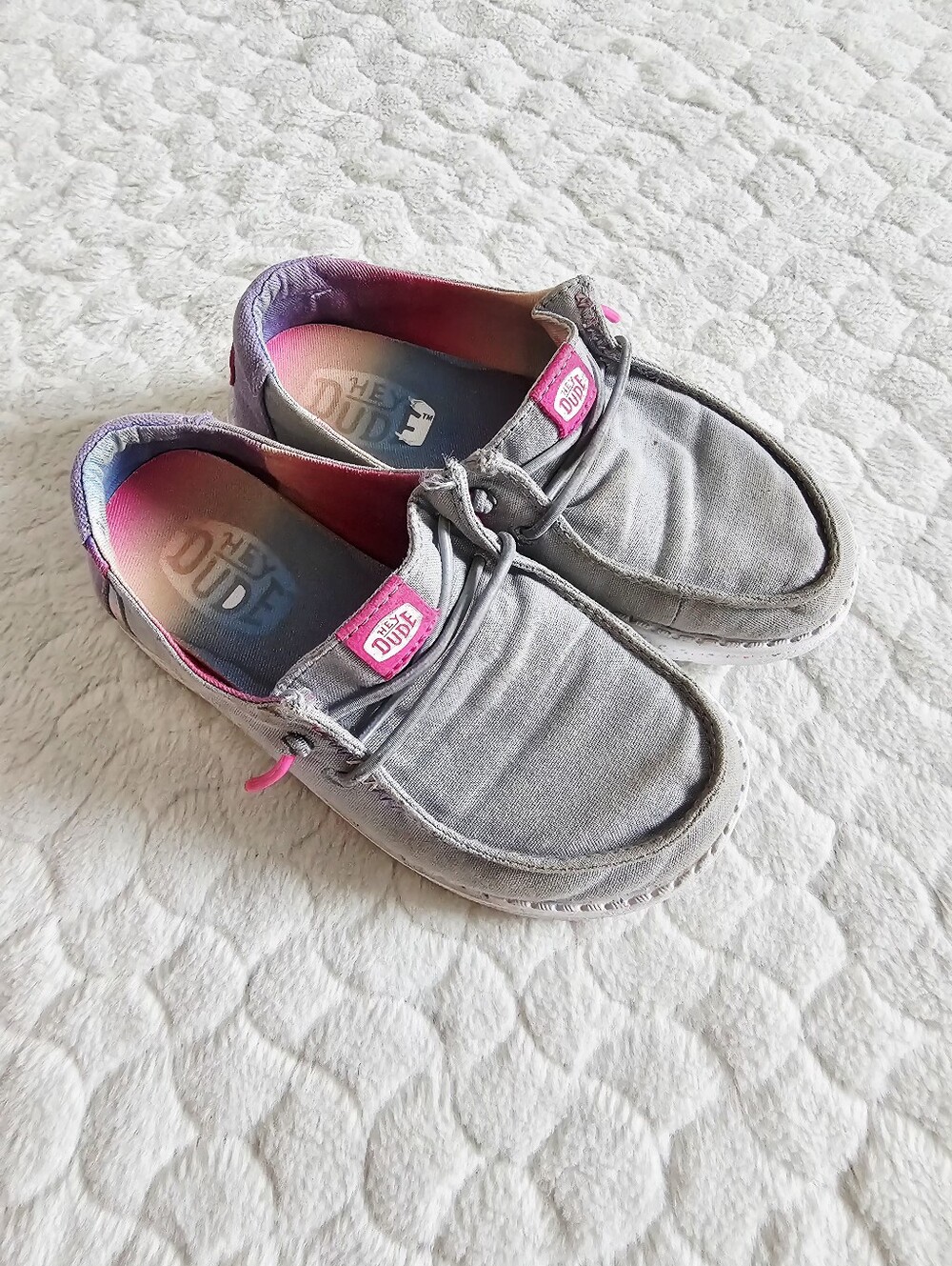 Hey Dude Kids Gray Slip-On Sneakers with Pink Accents